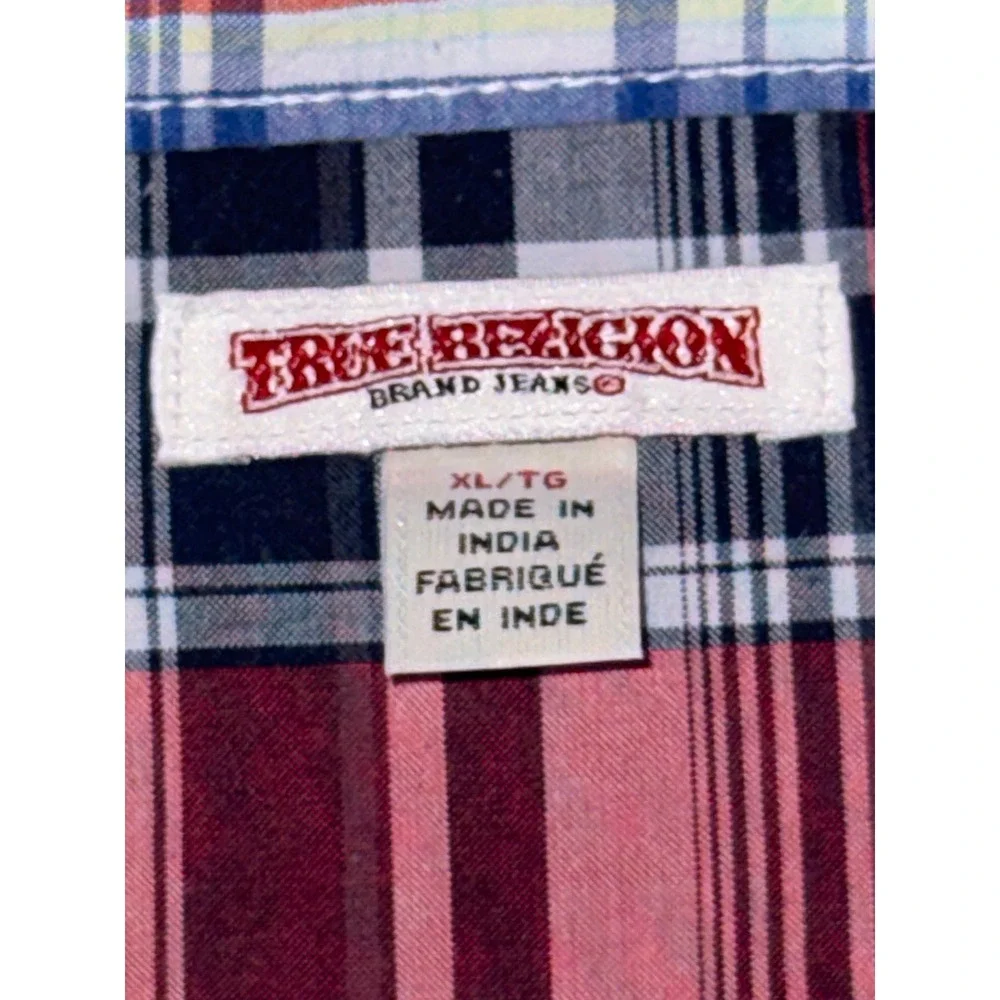 True Religion Mens XL Red Plaid Western Pearl Snap Button Down Shirt